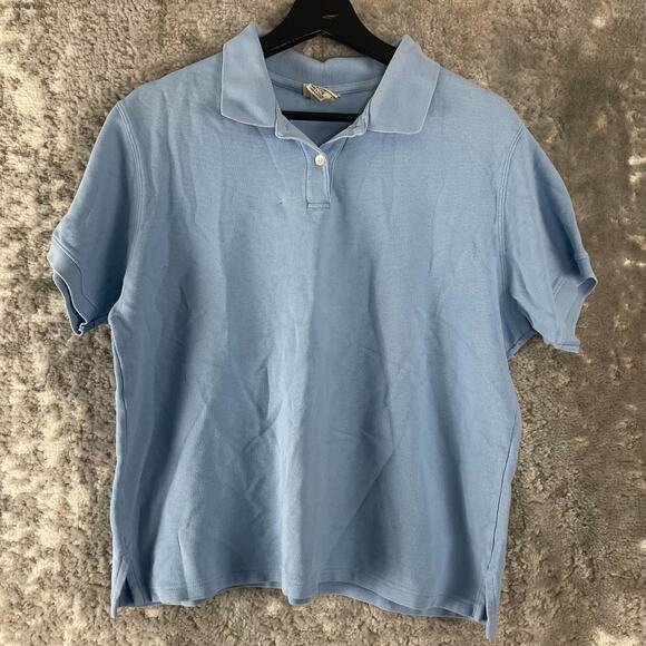 L.L. Bean Tops - LL Bean Size L Minimalist Casual Polo Top Blue Short Sleeve Collar Button